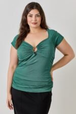 Plus Size Knit Rib Open Circle Trim Top - Image 6