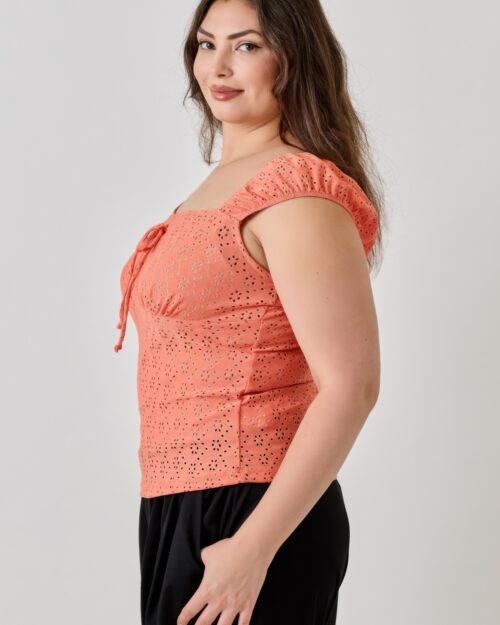 plus size knit eyelet cap sleeve top