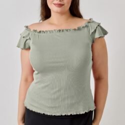 Plus Size Knit Rib Double Ruffle Top