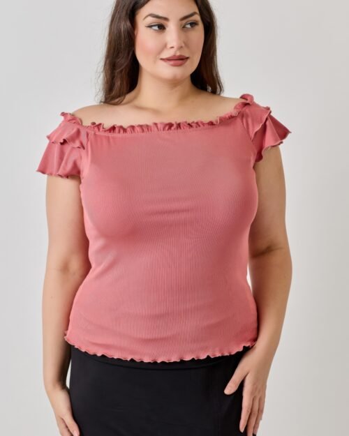 plus size knit rib double ruffle top