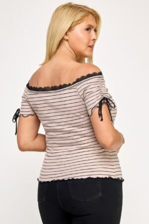 Plus Size Ots Knit Rib Striped Lace Edge Top Plus Size Ots Knit Rib Striped Lace Edge Top