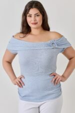 Plus Size Ots Pointelle Knit Rib Fold Over Top - Image 2
