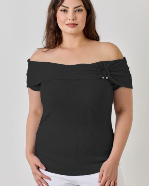 Plus Size Ots Pointelle Knit Rib Fold Over Top