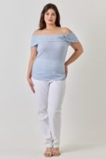 Plus Size Ots Pointelle Knit Rib Fold Over Top - Image 4