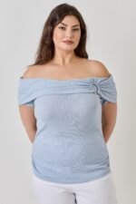 Plus Size Ots Pointelle Knit Rib Fold Over Top - Image 5