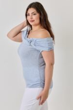 Plus Size Ots Pointelle Knit Rib Fold Over Top - Image 6