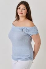 Plus Size Ots Pointelle Knit Rib Fold Over Top - Image 7