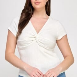 Plus Size Variegated Knit Rib Twist Front Top