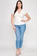 Plus Size Variegated Knit Rib Twist Front Top - Image 3