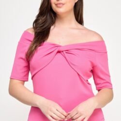 Plus Size Off The Shoulder Knit Rib Twist Knot Top