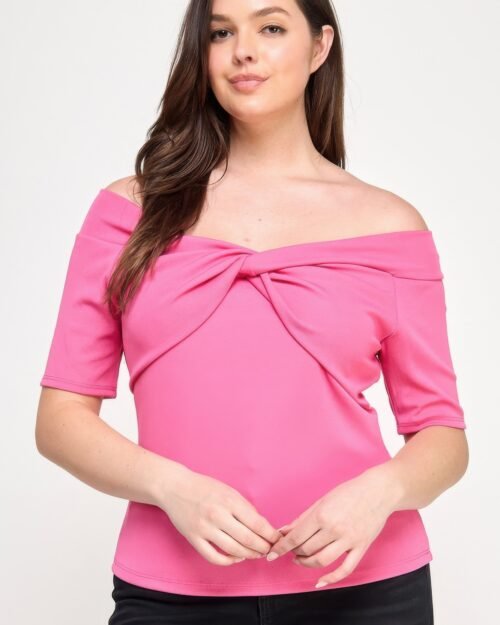 Plus Size Off The Shoulder Knit Rib Twist Knot Top