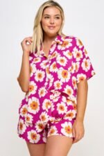 Plus Button Down Shirt And Shorts Set
