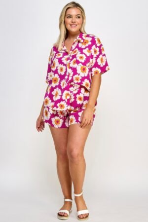 Plus Button Down Shirt And Shorts Set Plus Button Down Shirt And Shorts Set
