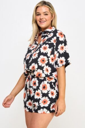 Plus Button Down Shirt And Shorts Set Plus Button Down Shirt And Shorts Set