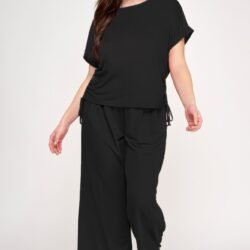 Plus Size Knit Linen Pleated Wide Leg Pants