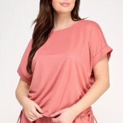 Plus Size Knit Linen Dolman Ruched Top