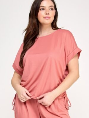 Plus Size Knit Linen Dolman Ruched Top