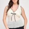 Plus Size Sleeveless Ruffle Lace Bow Tie Front Top