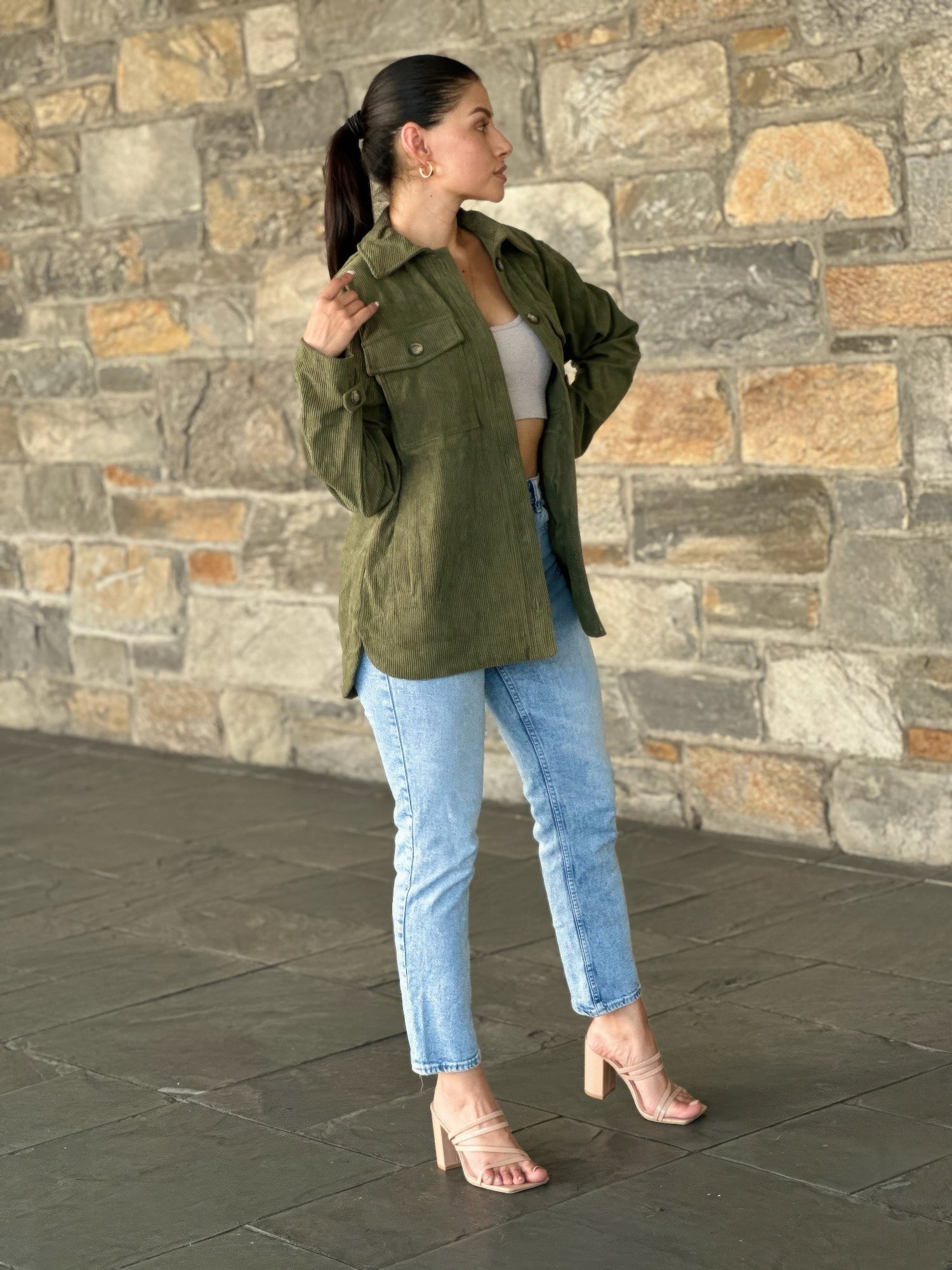 CC60025c.jpg Oversized Corduroy Shacket Button Down Utility - Image 1