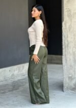 Front Pleated Faux Leather Wide Leg Pants - Image 4