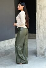 Front Pleated Faux Leather Wide Leg Pants - Image 5