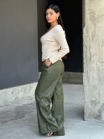 Front Pleated Faux Leather Wide Leg Pants - Image 6