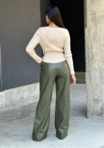 Front Pleated Faux Leather Wide Leg Pants - Image 7