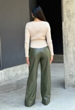 Front Pleated Faux Leather Wide Leg Pants - Image 9
