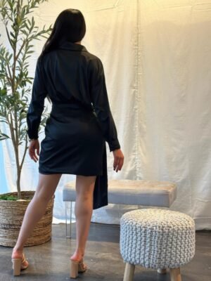 Wrap Satin Long Sleeve Button Down Mini Dress Wrap Satin Long Sleeve Button Down Mini Dress