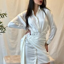 Wrap Satin Long Sleeve Button Down Mini Dress