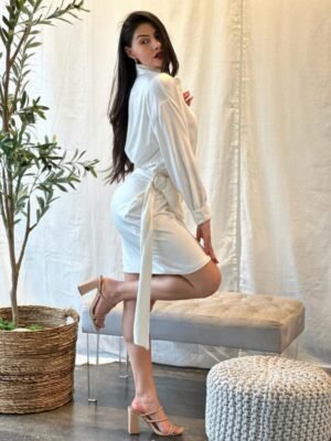 Wrap Satin Long Sleeve Button Down Mini Dress Wrap Satin Long Sleeve Button Down Mini Dress