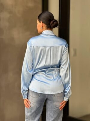 Rhinestone Diamond Lined Button Down Satin Blouse Rhinestone Diamond Lined Button Down Satin Blouse