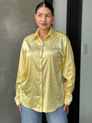 Rhinestone Diamond Lined Button Down Satin Blouse Rhinestone Diamond Lined Button Down Satin Blouse