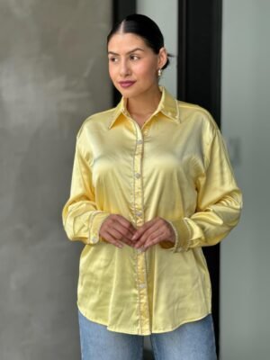 Rhinestone Diamond Lined Button Down Satin Blouse Rhinestone Diamond Lined Button Down Satin Blouse
