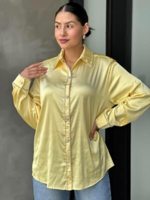 Rhinestone Diamond Lined Button Down Satin Blouse Rhinestone Diamond Lined Button Down Satin Blouse