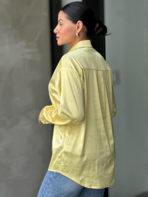 Rhinestone Diamond Lined Button Down Satin Blouse Rhinestone Diamond Lined Button Down Satin Blouse