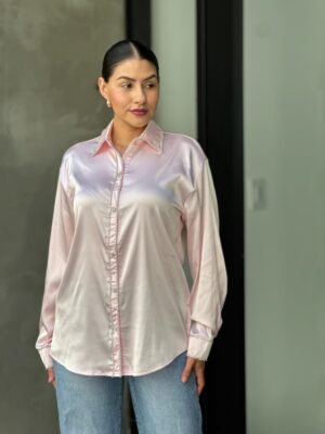 Rhinestone Diamond Lined Button Down Satin Blouse Rhinestone Diamond Lined Button Down Satin Blouse