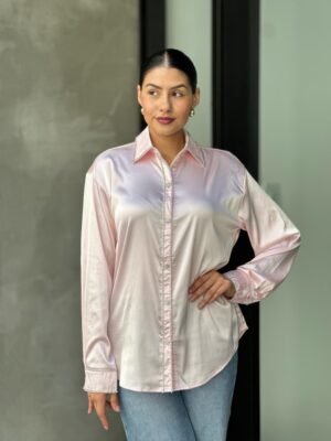 Rhinestone Diamond Lined Button Down Satin Blouse Rhinestone Diamond Lined Button Down Satin Blouse