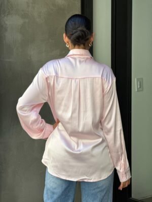 Rhinestone Diamond Lined Button Down Satin Blouse Rhinestone Diamond Lined Button Down Satin Blouse