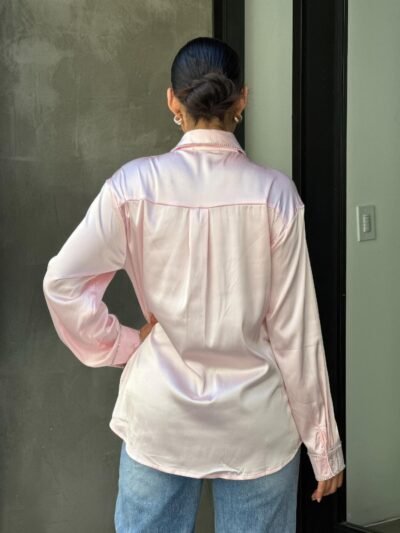 Rhinestone Diamond Lined Button Down Satin Blouse Rhinestone Diamond Lined Button Down Satin Blouse