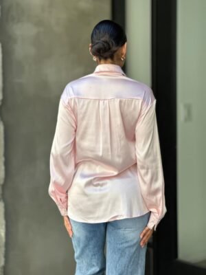 Rhinestone Diamond Lined Button Down Satin Blouse Rhinestone Diamond Lined Button Down Satin Blouse