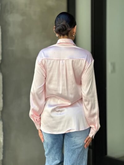 Rhinestone Diamond Lined Button Down Satin Blouse Rhinestone Diamond Lined Button Down Satin Blouse