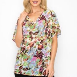 Sheer Neon Floral Cowl Neck Whimsgoth Relaxed Top