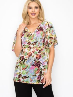 Sheer Neon Floral Top – Cowl Neck & Whimsgoth Relaxed Fit