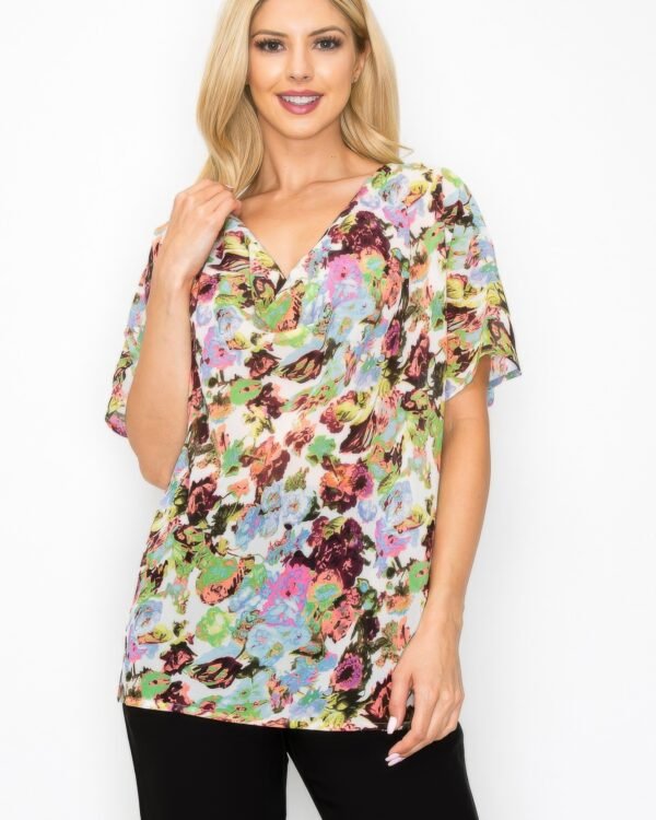 Sheer Neon Floral Top – Cowl Neck & Whimsgoth Relaxed Fit