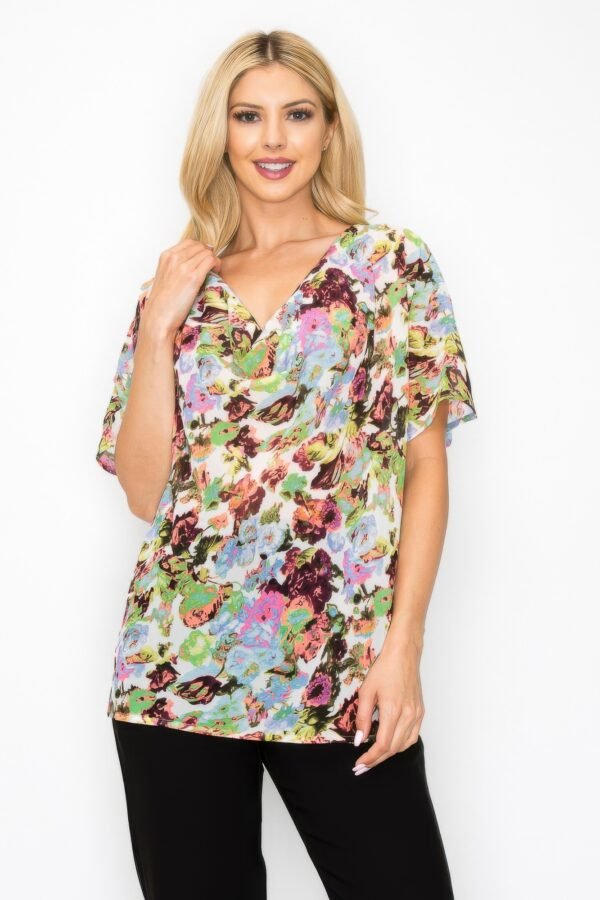 Sheer Neon Floral Top – Cowl Neck & Whimsgoth Relaxed Fit