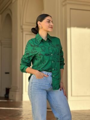 Face Print Long Sleeve Button Down Blouse Face Print Long Sleeve Button Down Blouse