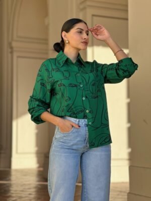 Face Print Long Sleeve Button Down Blouse Face Print Long Sleeve Button Down Blouse