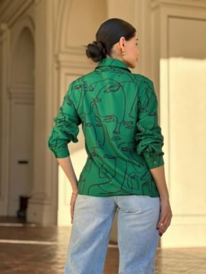 Face Print Long Sleeve Button Down Blouse Face Print Long Sleeve Button Down Blouse