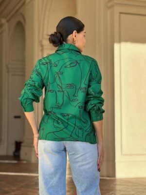 Face Print Long Sleeve Button Down Blouse Face Print Long Sleeve Button Down Blouse